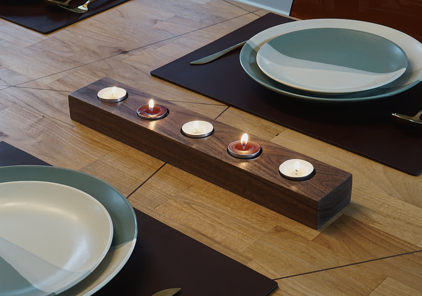 5-Cup Solid Wood Tea Light Holder
