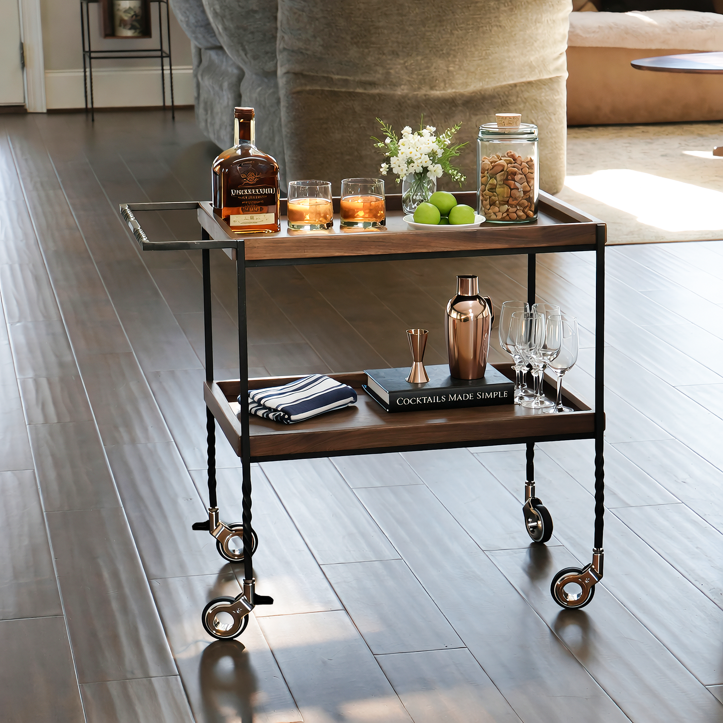 Two-Tier Rolling Bar Cart