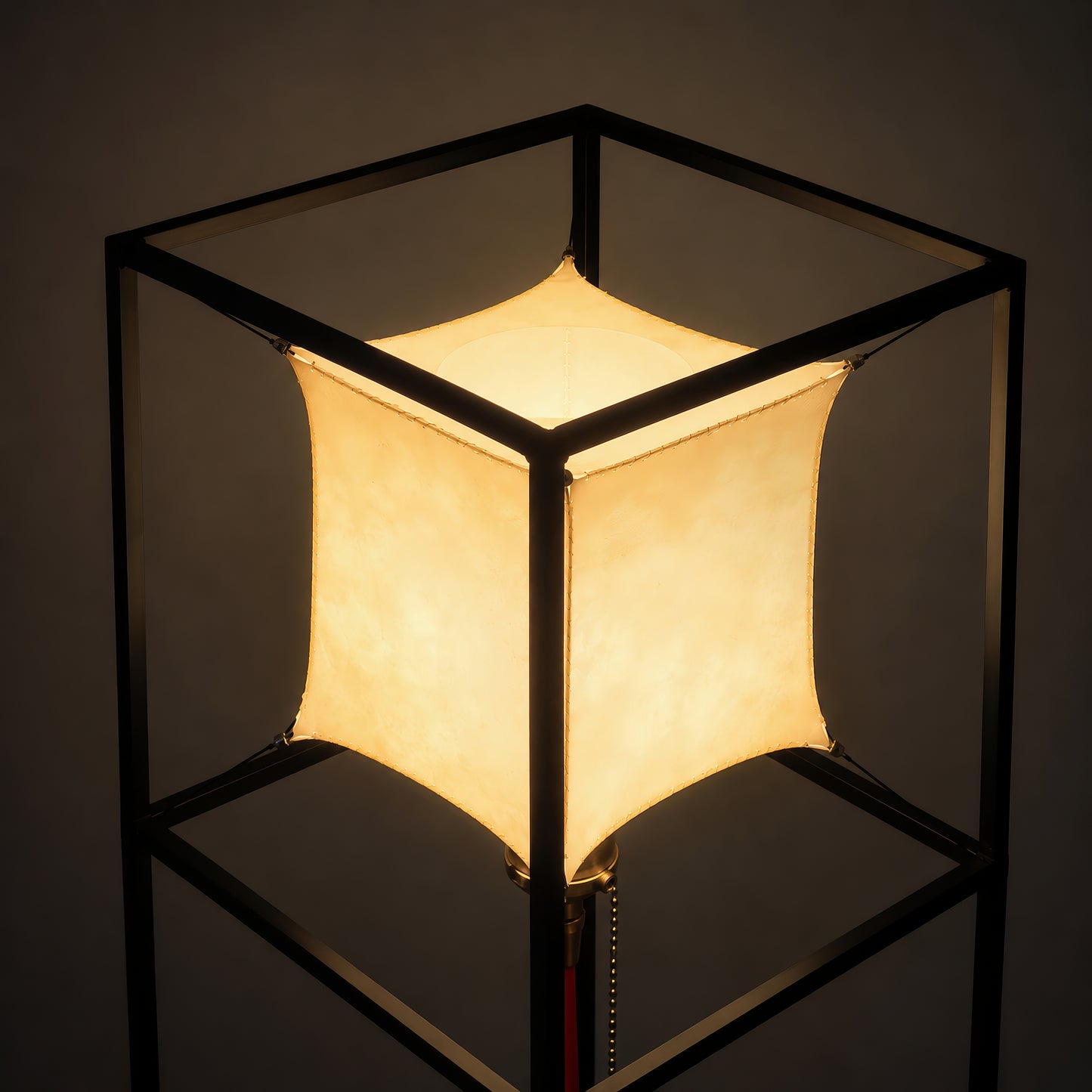 Modern Floor Lamp with Leather Shade, Unique Walnut Standing Light, Handmade Wood Lamp, Minimal Ambient Lighting