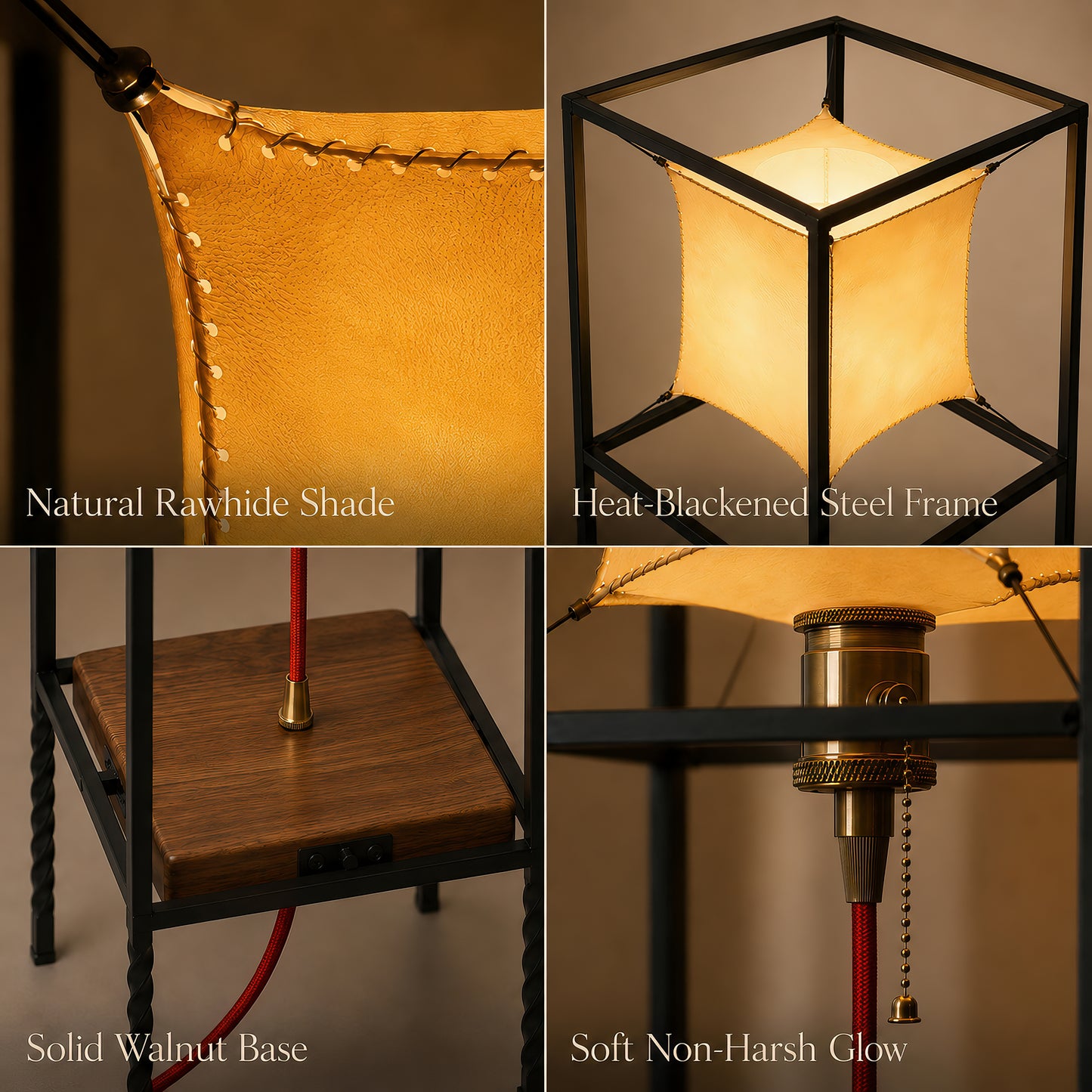 Modern Floor Lamp with Leather Shade, Unique Walnut Standing Light, Handmade Wood Lamp, Minimal Ambient Lighting