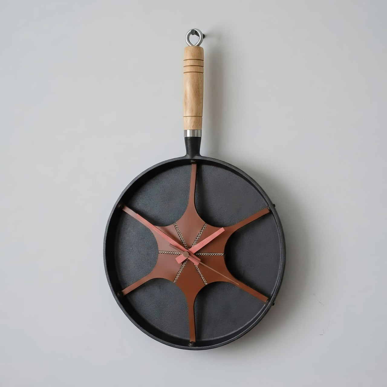 pan wall clock leather stitching detail